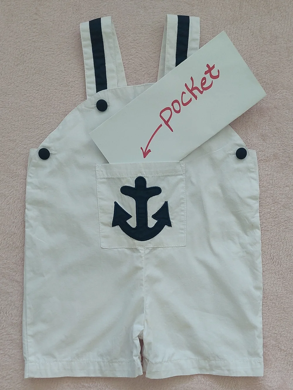 POWELL CRAFT White Nautical Shortalls with Anchor Accent NWOT
